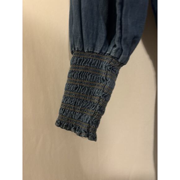 Veronica Beard Dress 6 Blue Denim Mini Vneck Boho Short Snaps Western - Picture 4 of 10